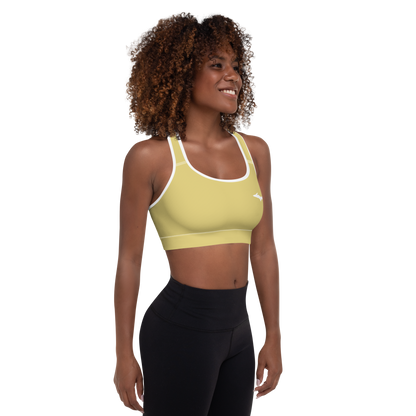 Michigan Upper Peninsula Padded Sports Bra (w/ UP Outline) | Plum Yellow