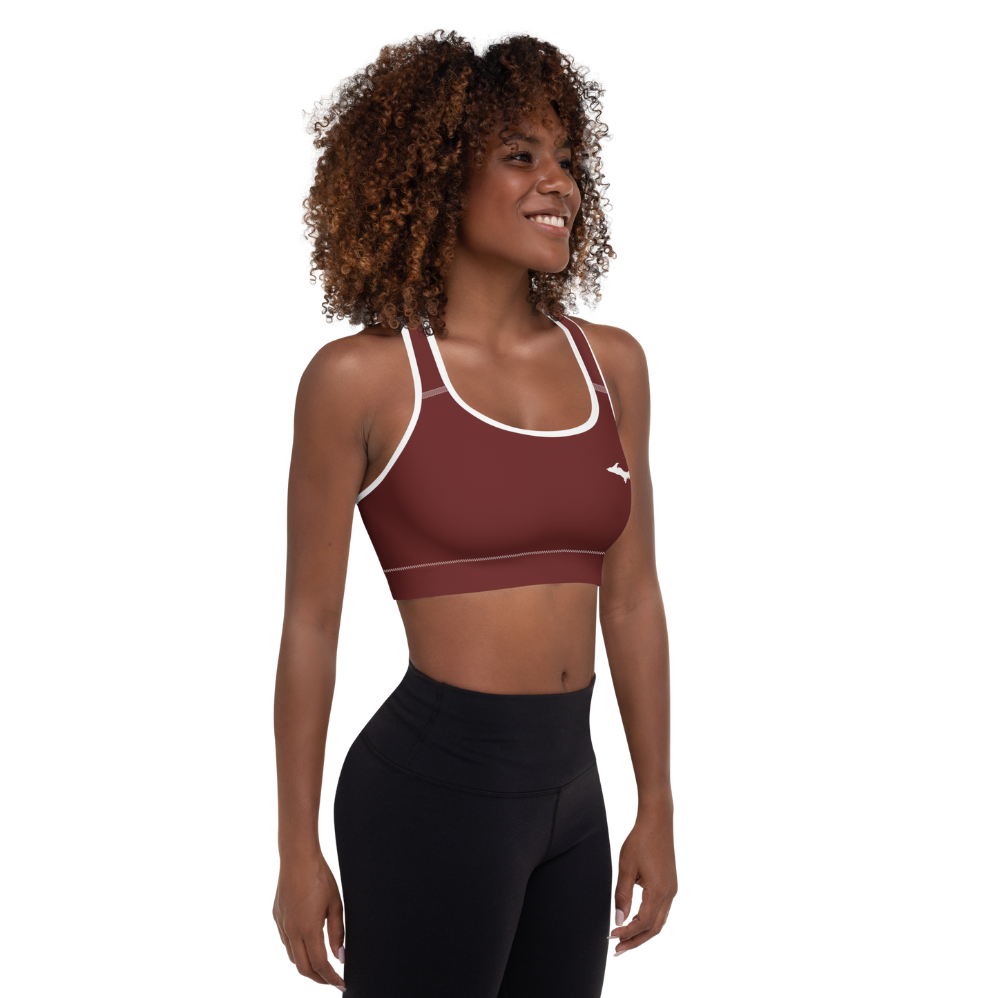 Michigan Upper Peninsula Padded Sports Bra (w/ UP Outline) | Cherrywood Color