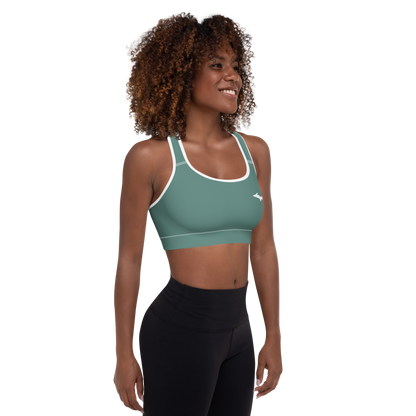 Michigan Upper Peninsula Padded Sports Bra (w/ UP Outline) | Copper Green