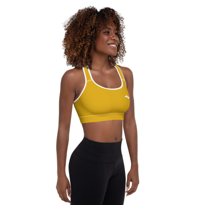 Michigan Upper Peninsula Padded Sports Bra (w/ UP Outline) | Gold