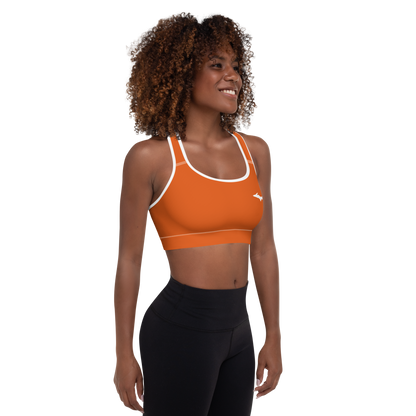 Michigan Upper Peninsula Padded Sports Bra (w/ UP Outline) | Maple Leaf Orange