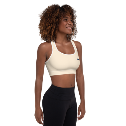 Michigan Upper Peninsula Padded Sports Bra (w/ UP Outline) | Champagne White