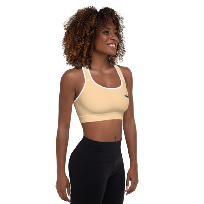 Michigan Upper Peninsula Padded Sports Bra (w/ UP Outline) | Pale Apricot