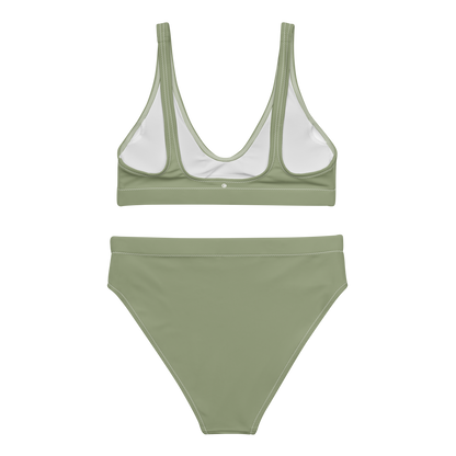 Michigan Upper Peninsula High-Waisted Bikini (w/ UP USA Flag) | Beachgrass Green