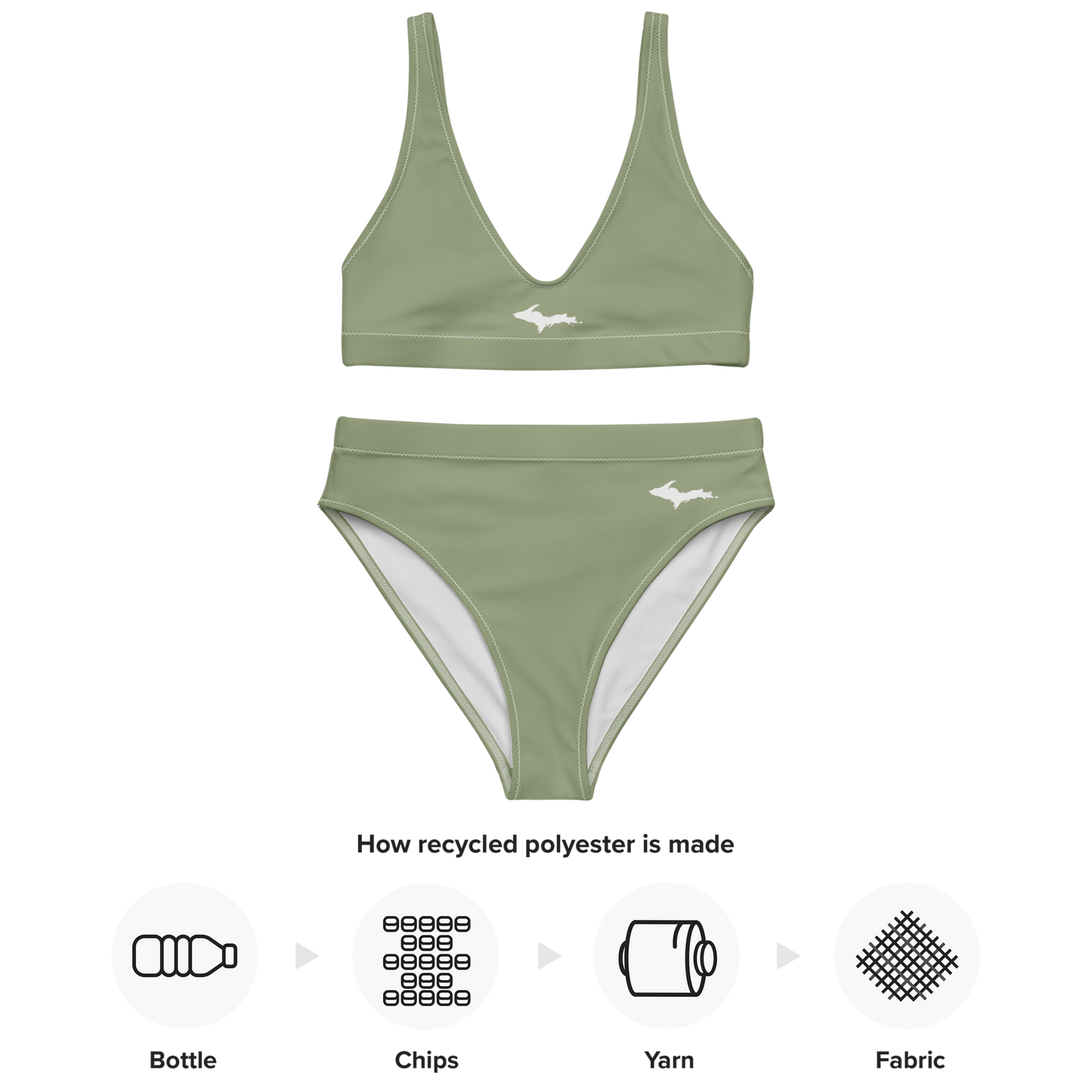 Michigan Upper Peninsula High-Waisted Bikini (w/ Dual UP Outlines) | Beachgrass Green