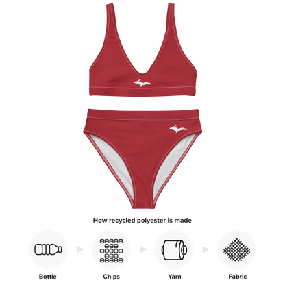 Michigan Upper Peninsula High-Waisted Bikini (w/ Dual UP Outlines) | Thimbleberry Red