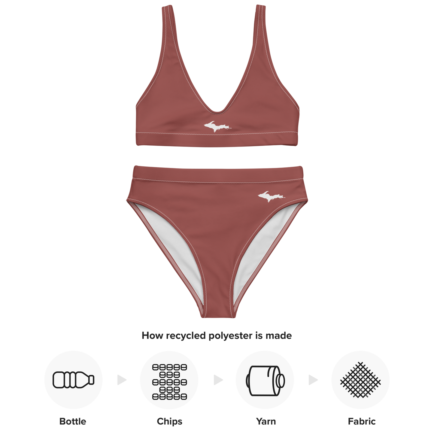 Michigan Upper Peninsula High-Waisted Bikini (w/ Dual UP Outlines) | Ore Dock Red