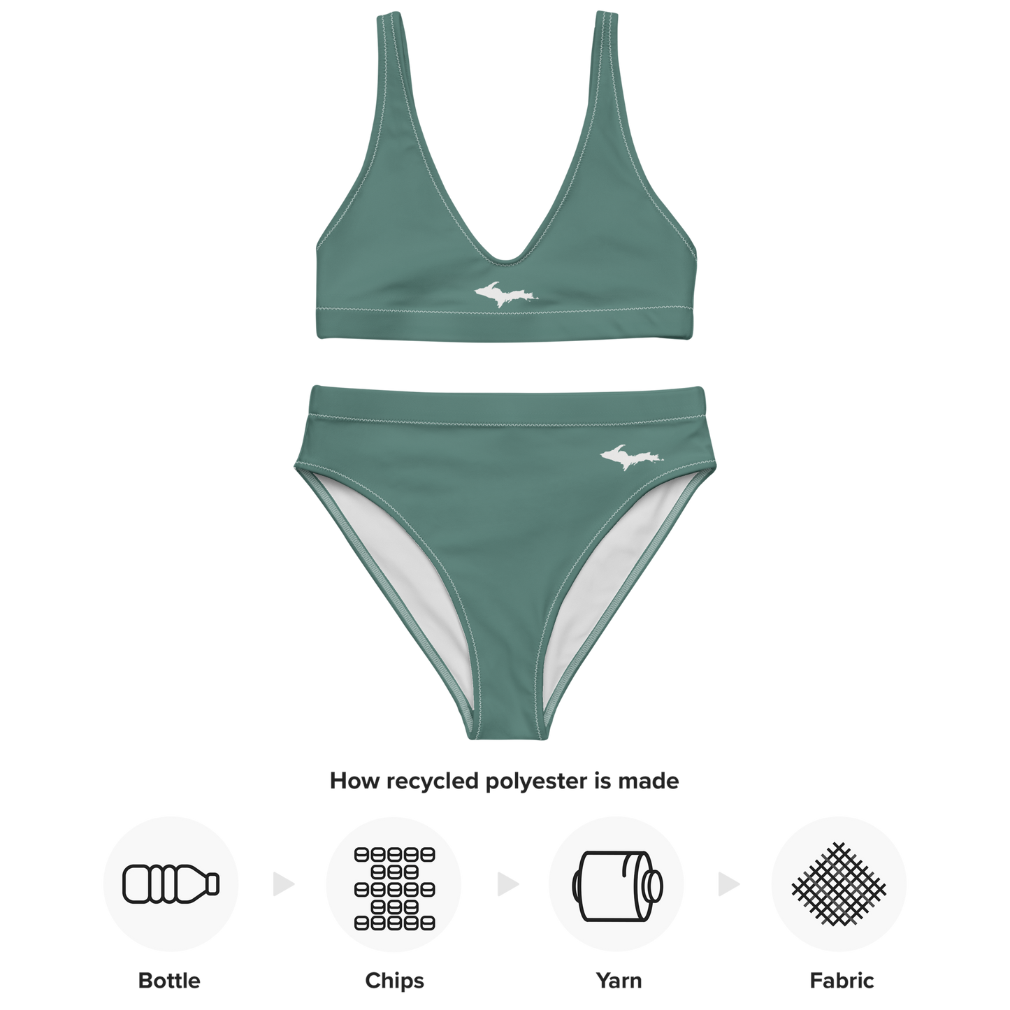 Michigan Upper Peninsula High-Waisted Bikini (w/ Dual UP Outlines) | Copper Green