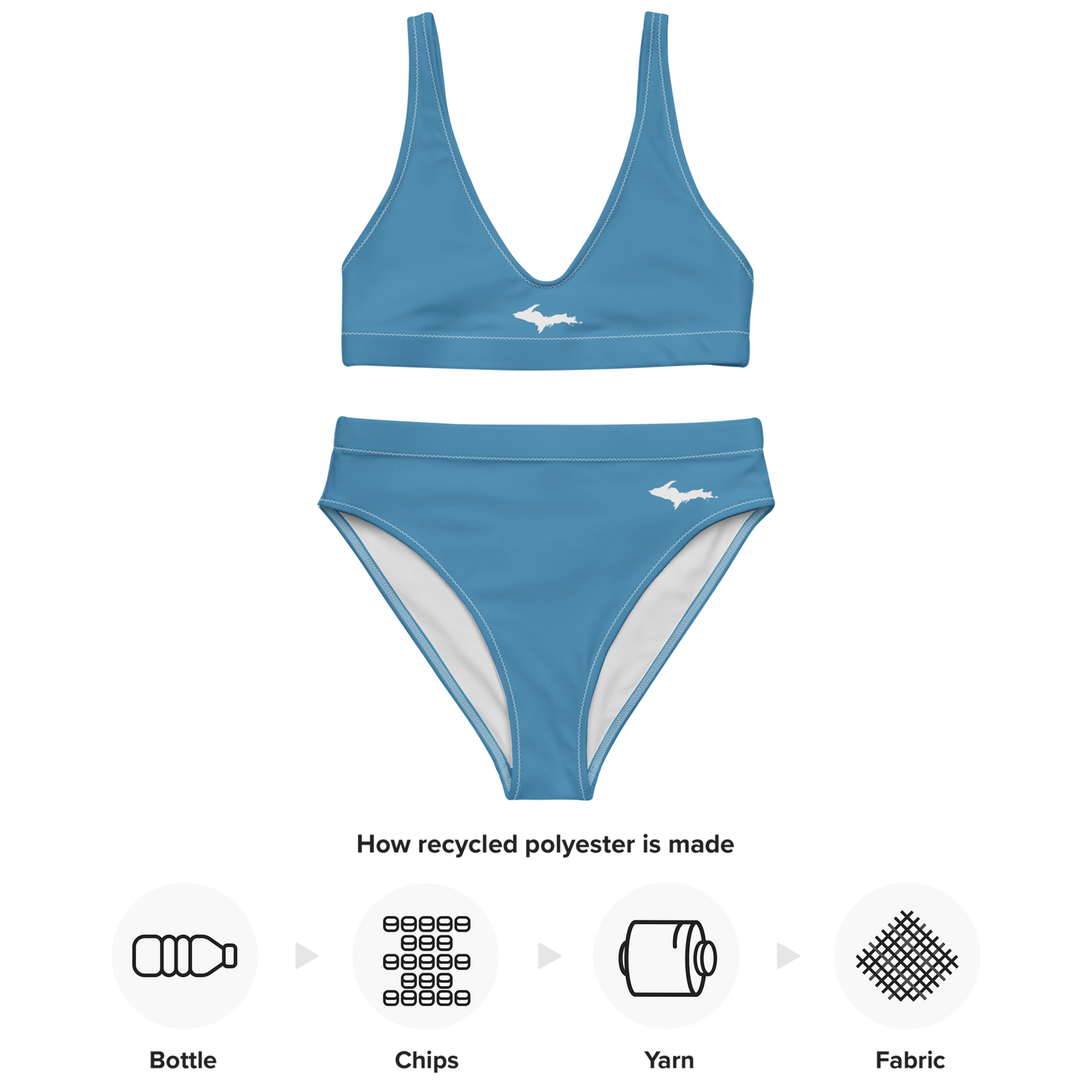 Michigan Upper Peninsula High-Waisted Bikini (w/ Dual UP Outlines) | Lake Michigan Blue