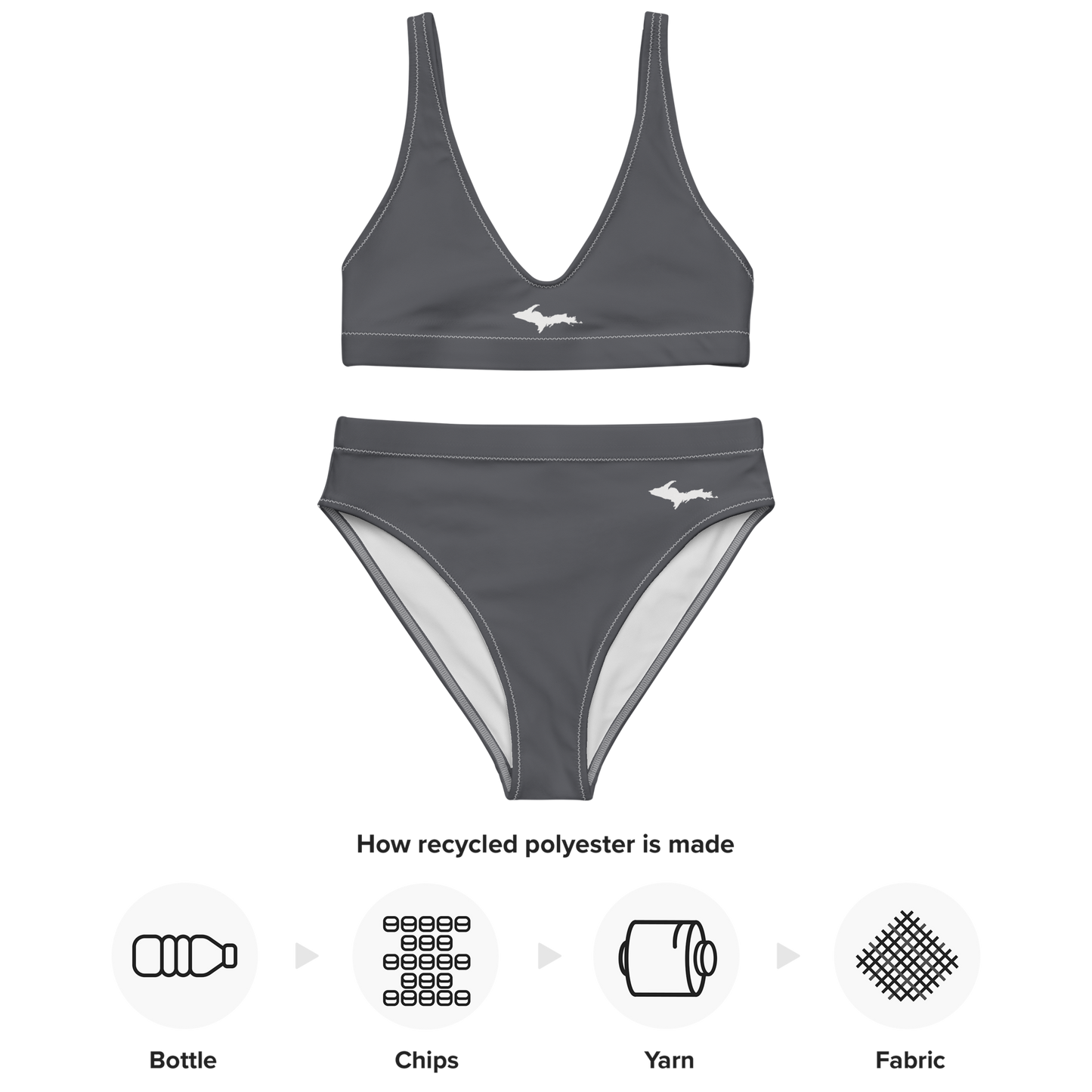 Michigan Upper Peninsula High-Waisted Bikini (w/ Dual UP Outlines) | Iron Ore Grey