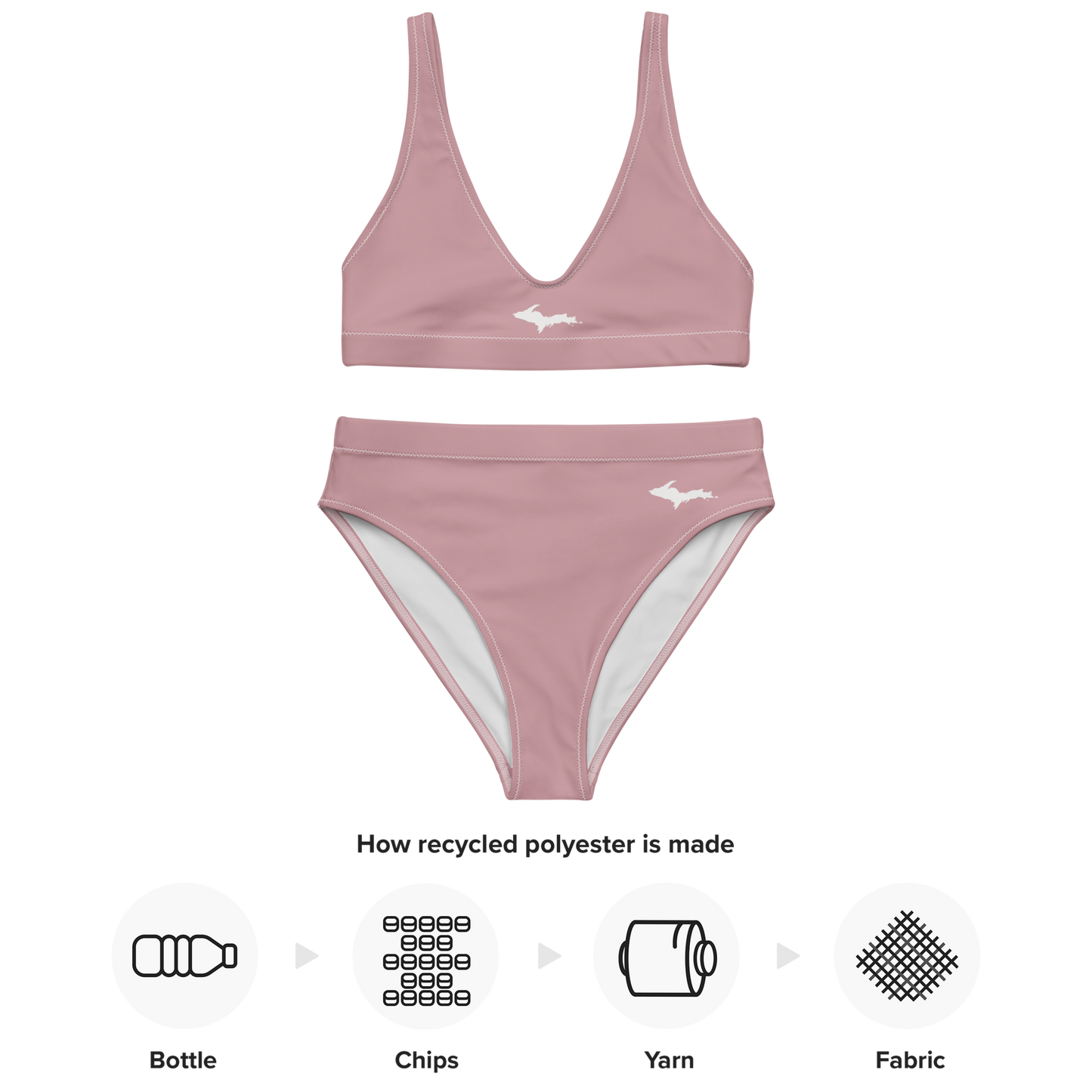 Michigan Upper Peninsula High-Waisted Bikini (w/ Dual UP Outlines) | Cherry Blossom Pink