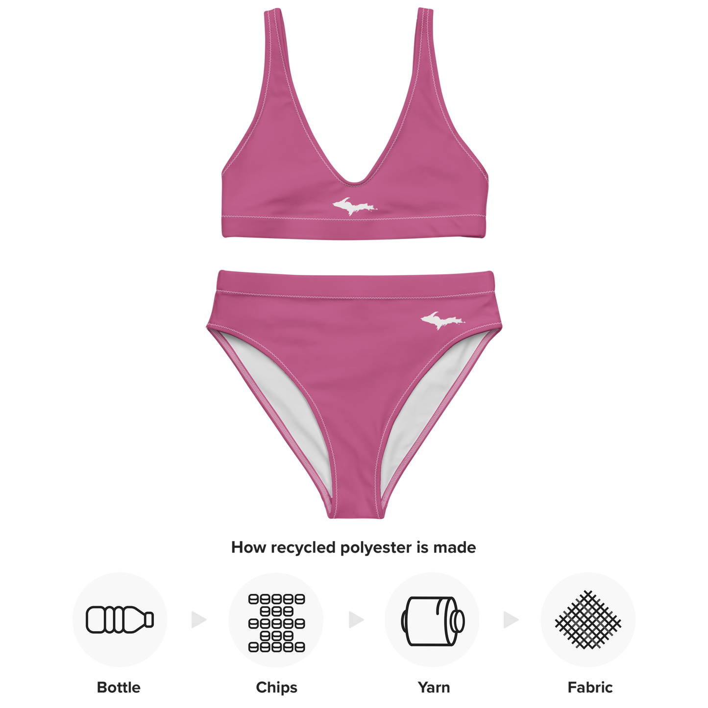 Michigan Upper Peninsula High-Waisted Bikini (w/ Dual UP Outlines) | Apple Blossom Pink