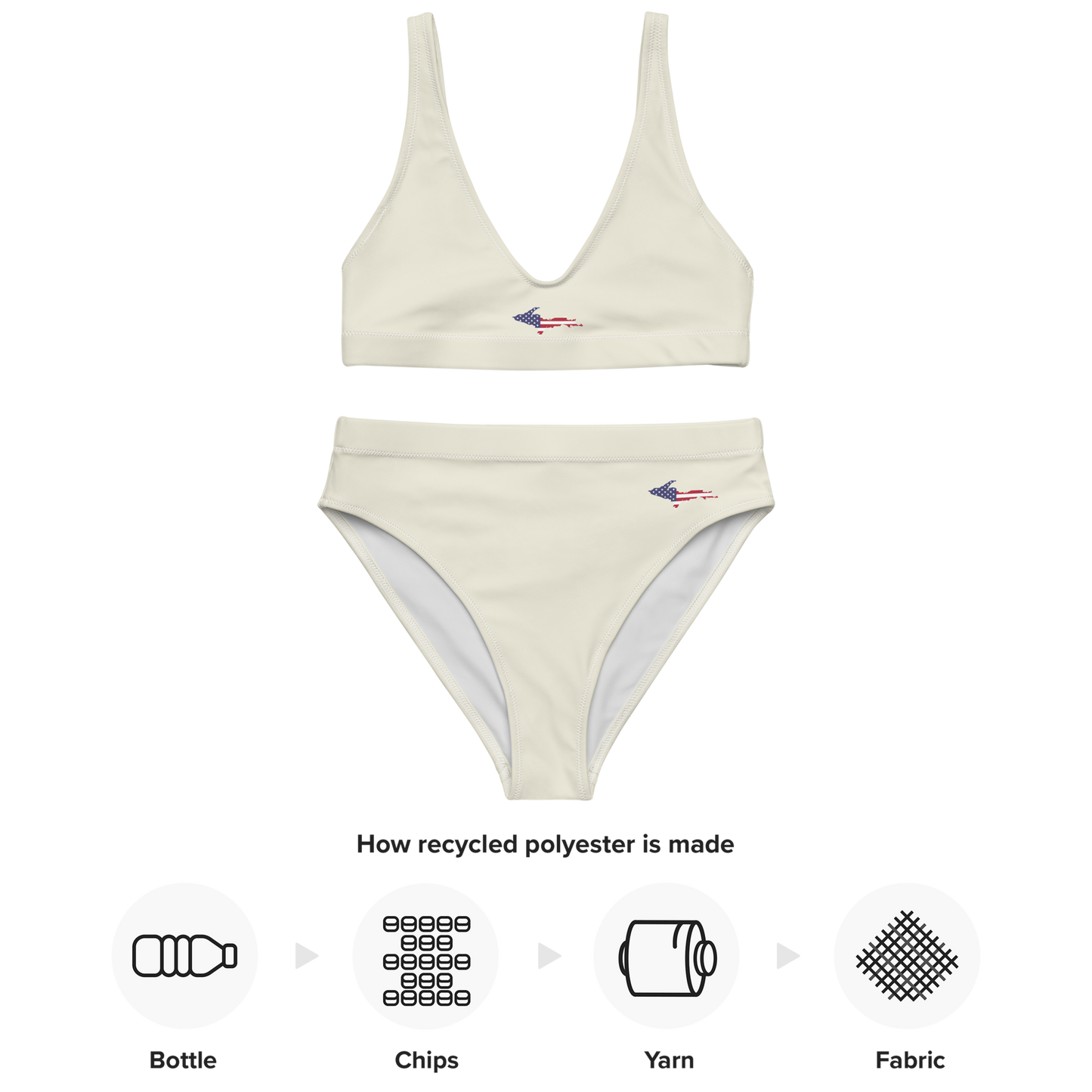 Michigan Upper Peninsula High-Waisted Bikini (w/ UP USA Flag) | Ivory White