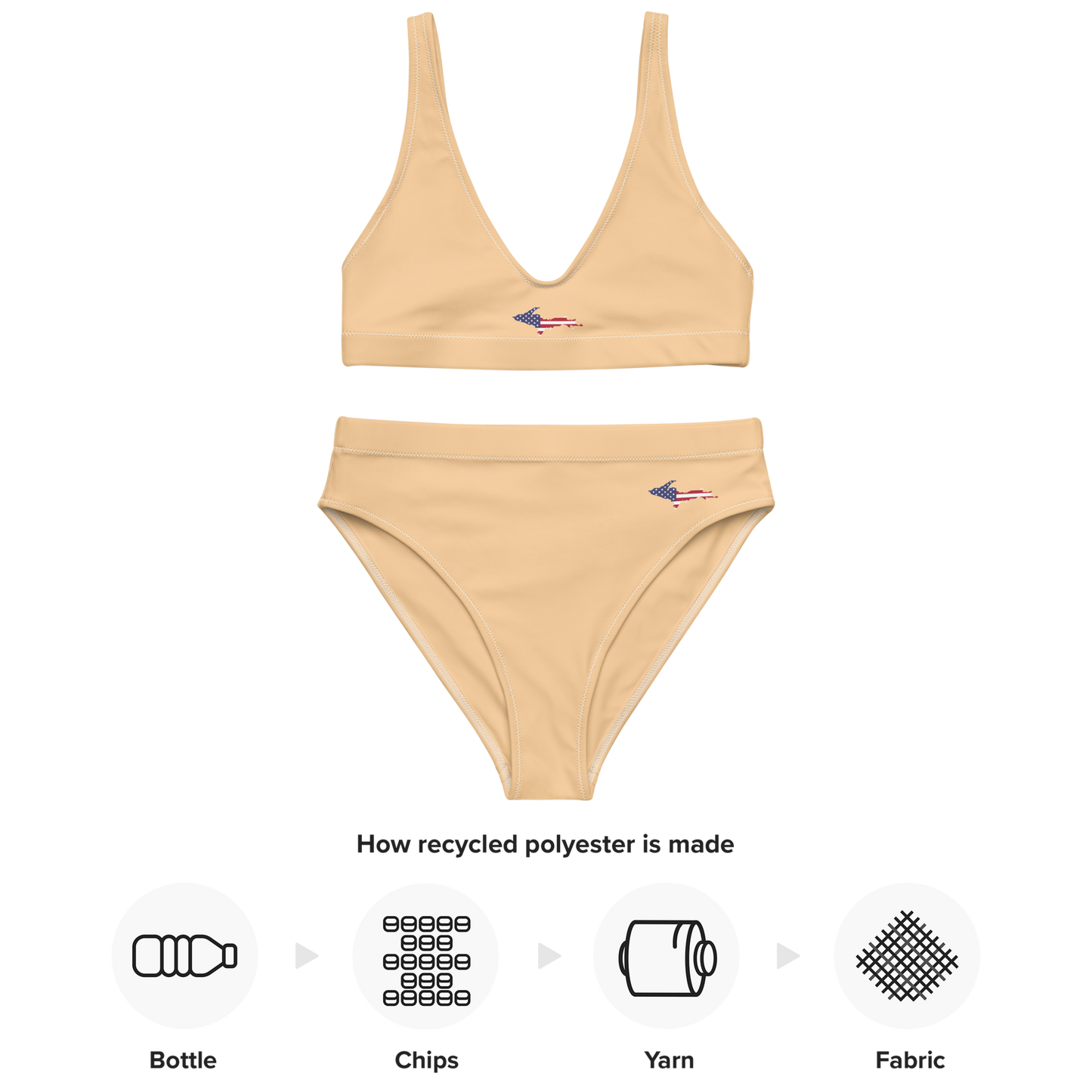 Michigan Upper Peninsula High-Waisted Bikini (w/ UP USA Flag) | Pale Apricot