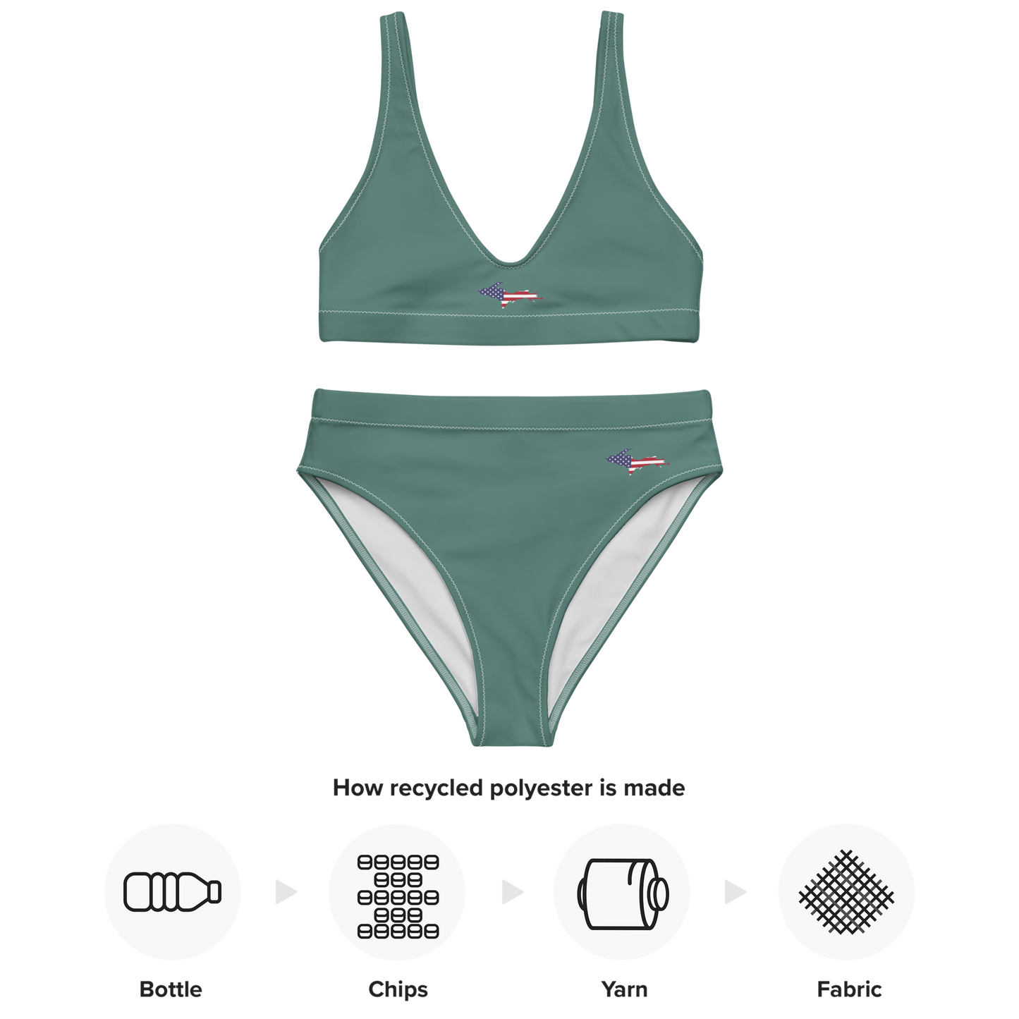 Michigan Upper Peninsula High-Waisted Bikini (w/ UP USA Flag) | Copper Green