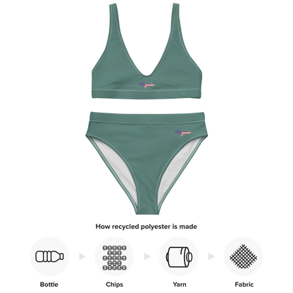 Michigan Upper Peninsula High-Waisted Bikini (w/ UP USA Flag) | Copper Green