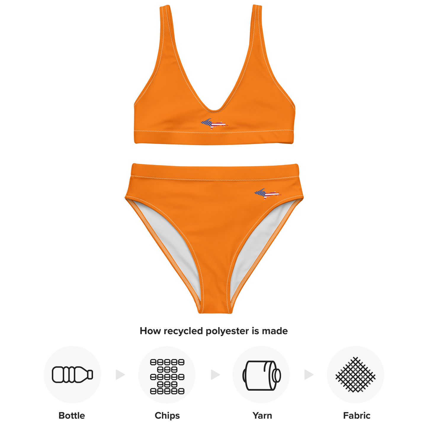 Michigan Upper Peninsula High-Waisted Bikini (w/ UP USA Flag) | Safety Orange