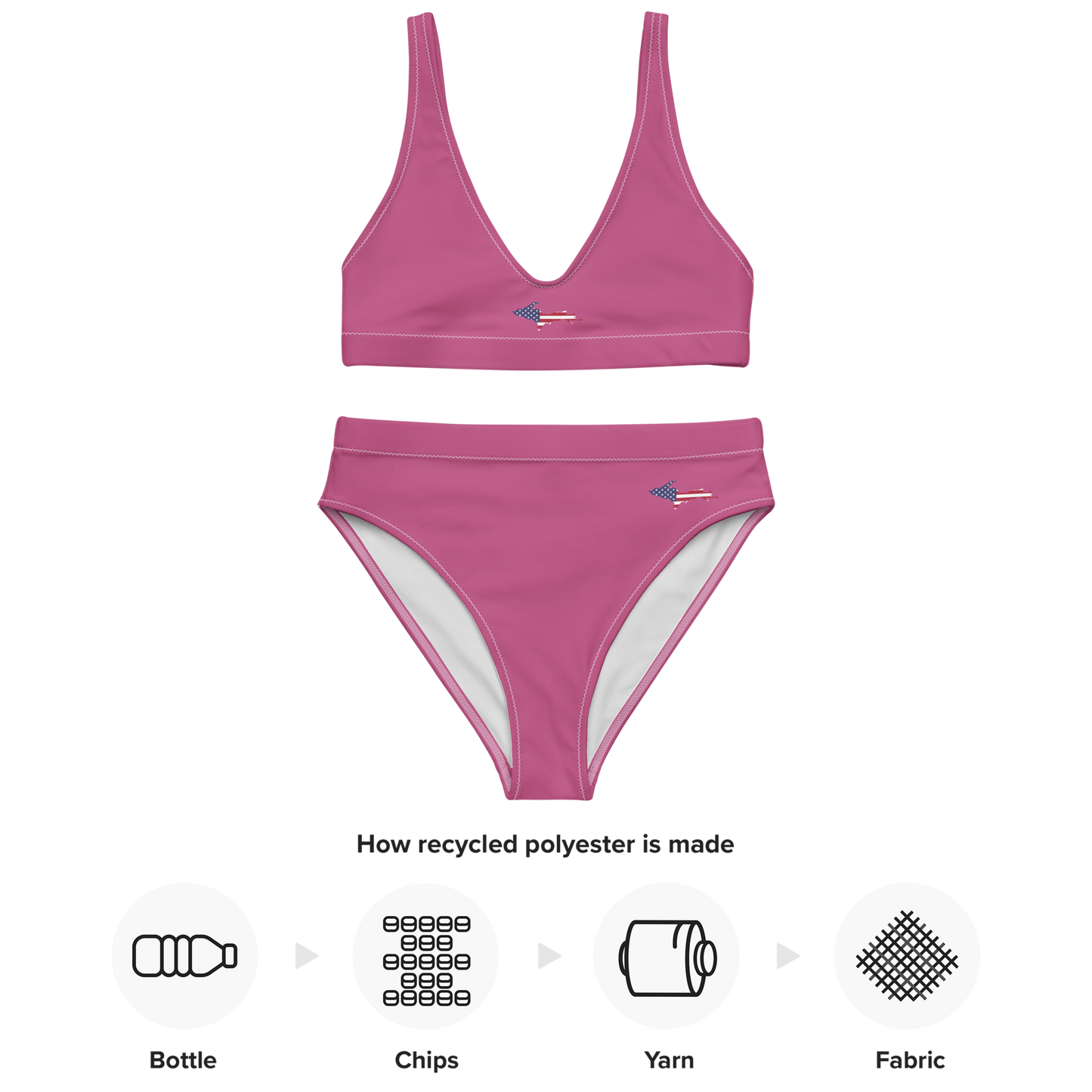 Michigan Upper Peninsula High-Waisted Bikini (w/ UP USA Flag) | Apple Blossom Pink