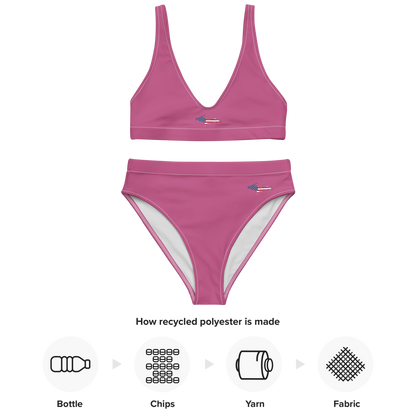 Michigan Upper Peninsula High-Waisted Bikini (w/ UP USA Flag) | Apple Blossom Pink