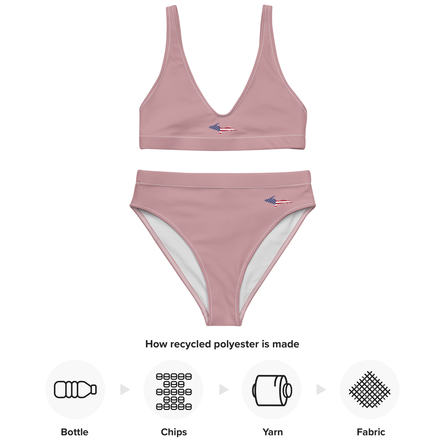 Michigan Upper Peninsula High-Waisted Bikini (w/ UP USA Flag) | Cherry Blossom Pink