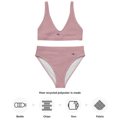 Michigan Upper Peninsula High-Waisted Bikini (w/ UP USA Flag) | Cherry Blossom Pink