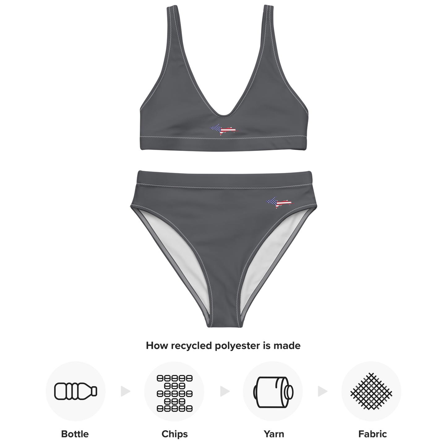 Michigan Upper Peninsula High-Waisted Bikini (w/ UP USA Flag) | Iron Ore Grey