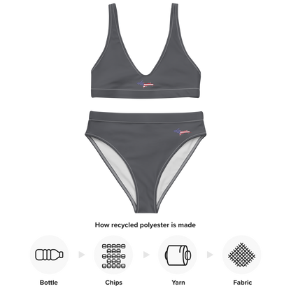 Michigan Upper Peninsula High-Waisted Bikini (w/ UP USA Flag) | Iron Ore Grey