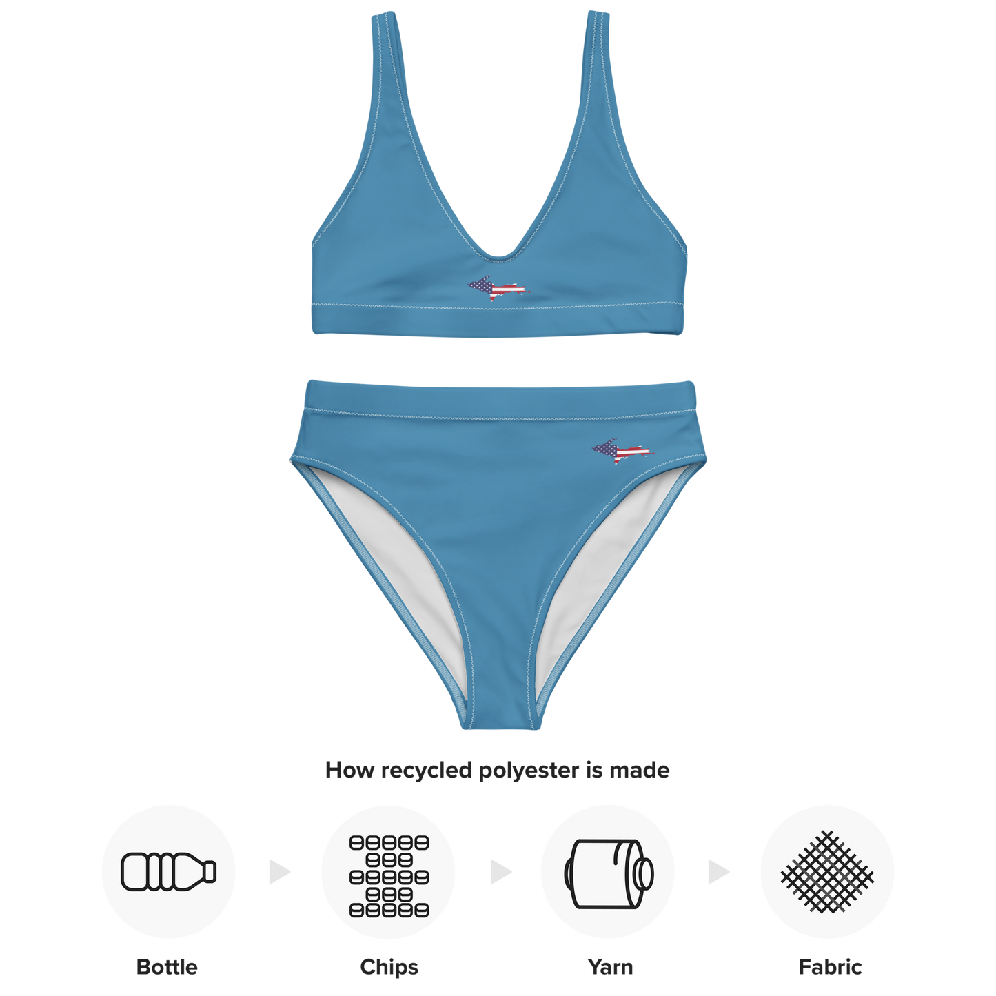 Michigan Upper Peninsula High-Waisted Bikini (w/ UP USA Flag) | Lake Michigan Blue