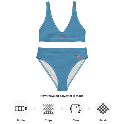 Michigan Upper Peninsula High-Waisted Bikini (w/ UP USA Flag) | Lake Michigan Blue