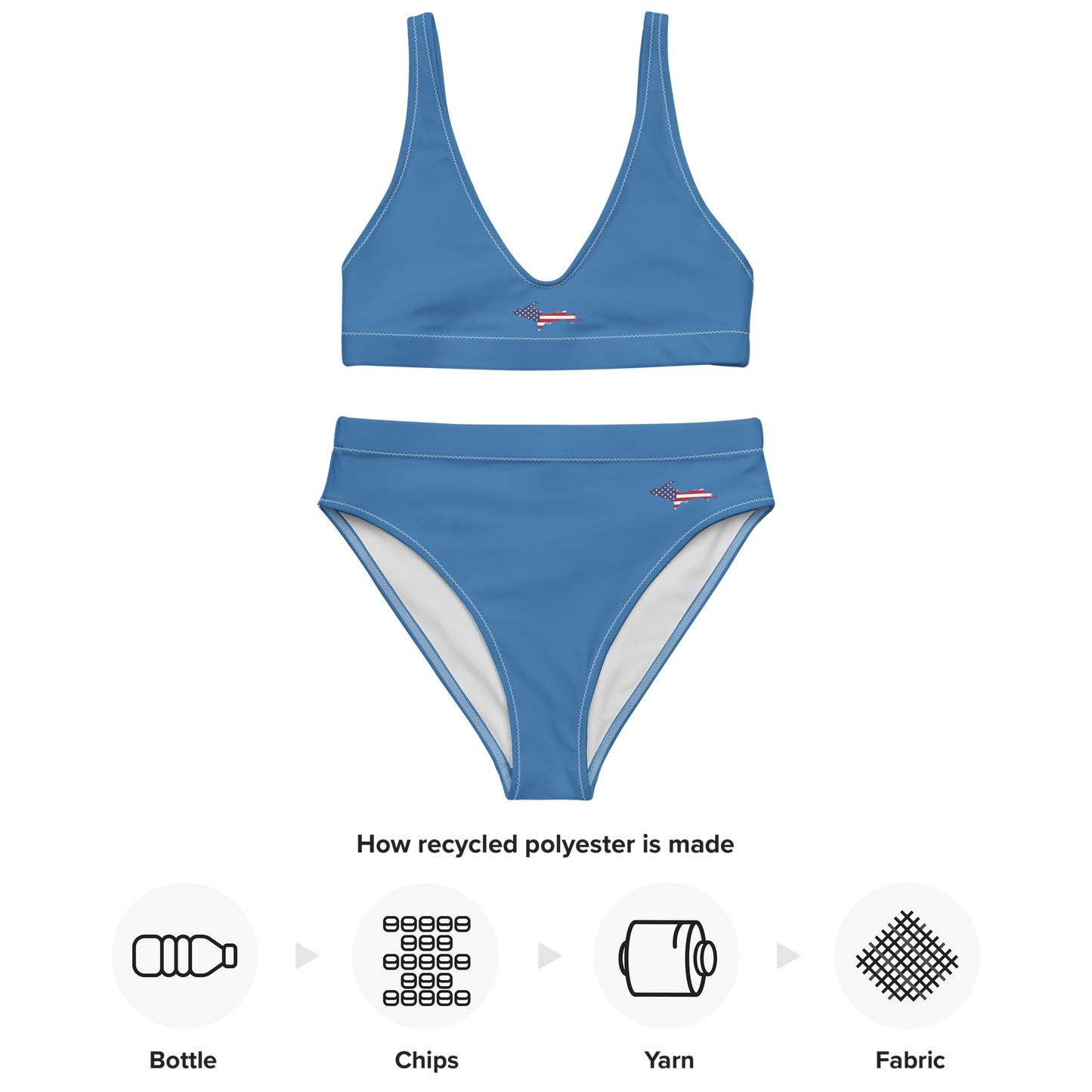 Michigan Upper Peninsula High-Waisted Bikini (w/ UP USA Flag) | Lake Superior Blue