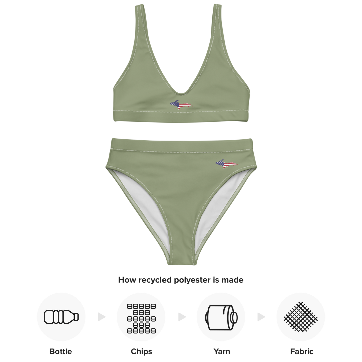 Michigan Upper Peninsula High-Waisted Bikini (w/ UP USA Flag) | Beachgrass Green