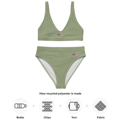 Michigan Upper Peninsula High-Waisted Bikini (w/ UP USA Flag) | Beachgrass Green