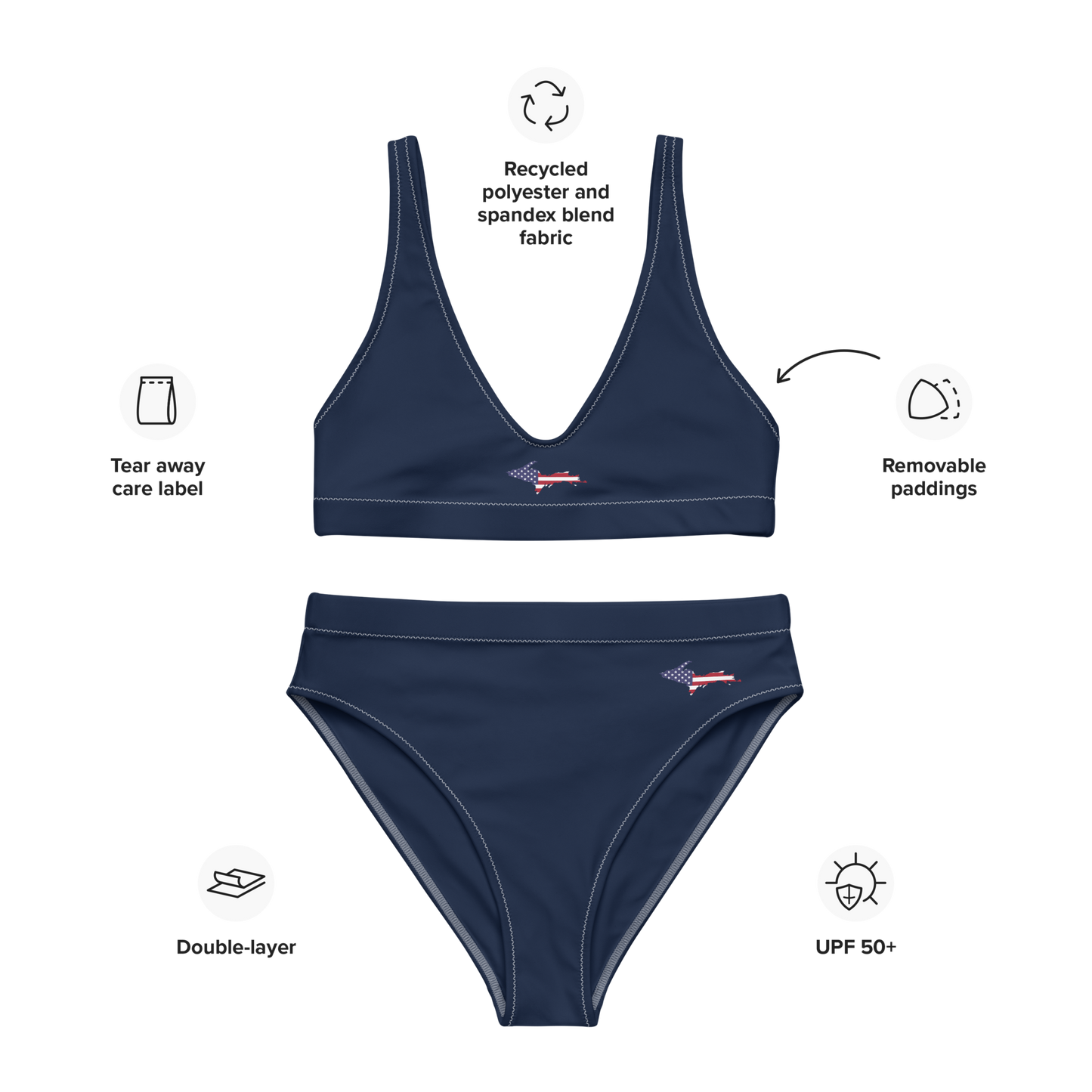 Michigan Upper Peninsula Bikini (w/ UP USA Flag Outline) | High-Waisted - Navy