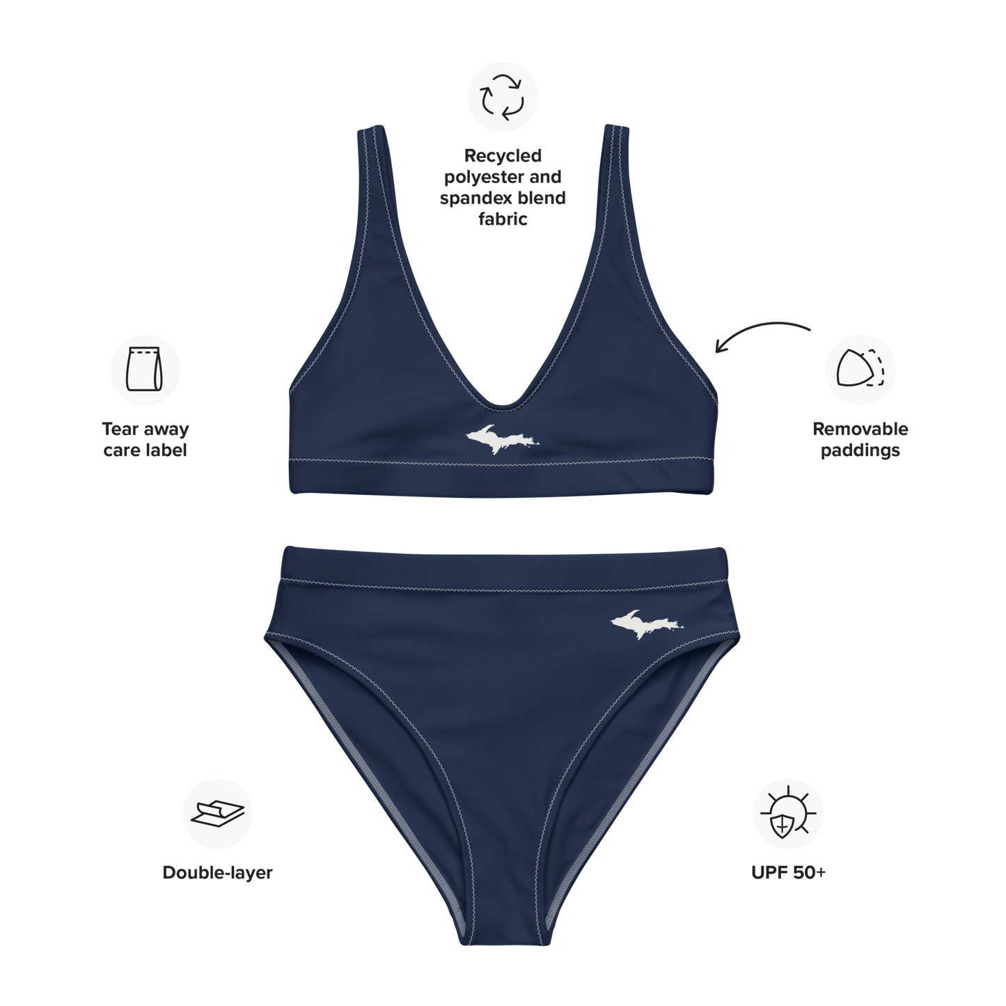 Michigan Upper Peninsula HIgh-Waisted Bikini (w/ Dual UP Outlines) | Navy