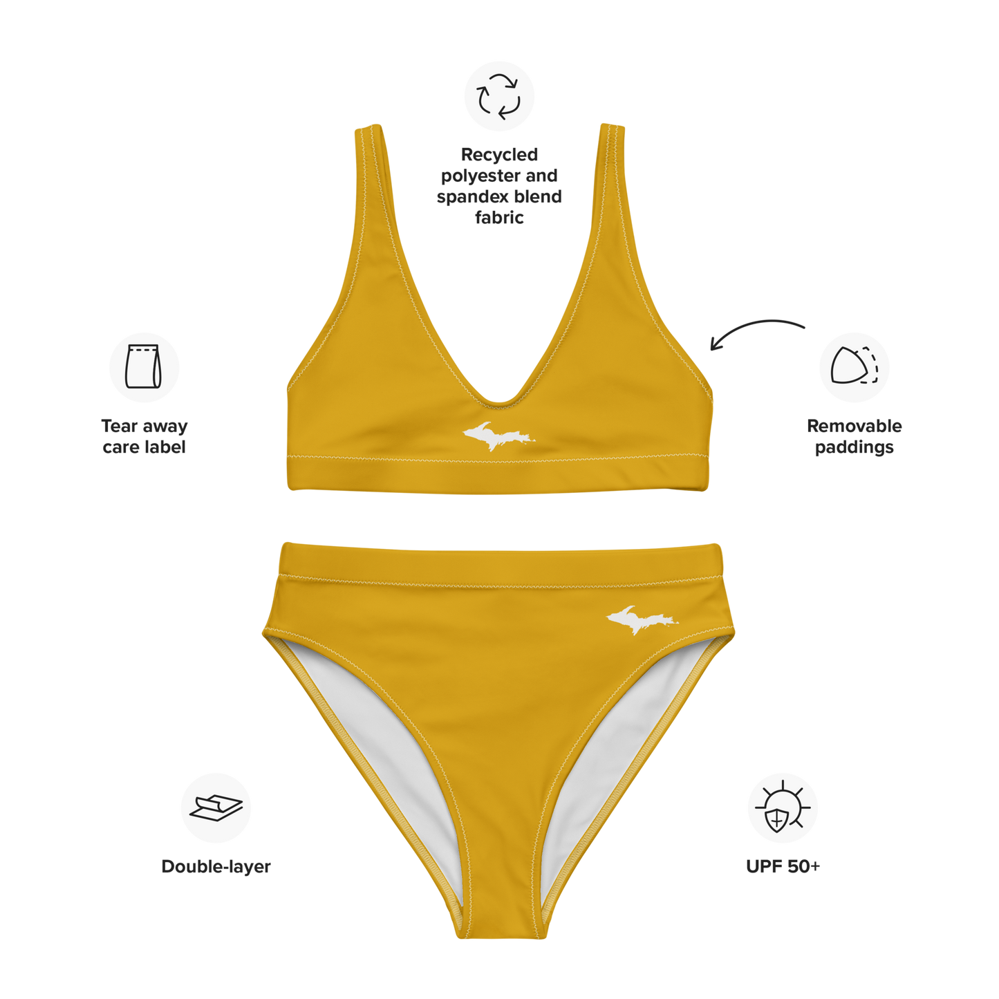 Michigan Upper Peninsula High-Waisted Bikini (w/ Dual UP Outlines) | Gold