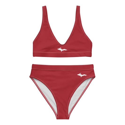 Michigan Upper Peninsula High-Waisted Bikini (w/ Dual UP Outlines) | Thimbleberry Red