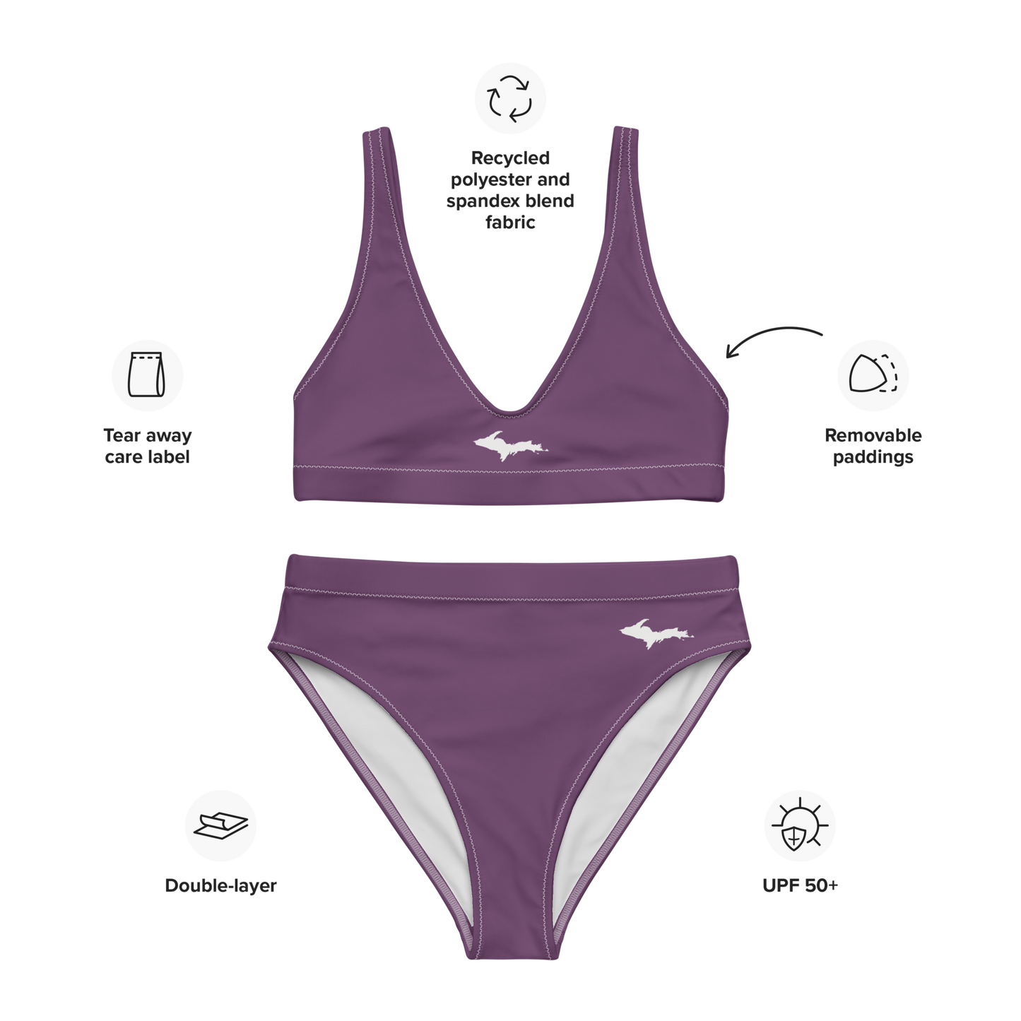 Michigan Upper Peninsula High-Waisted Bikini (w/ Dual UP Outlines) | Plum