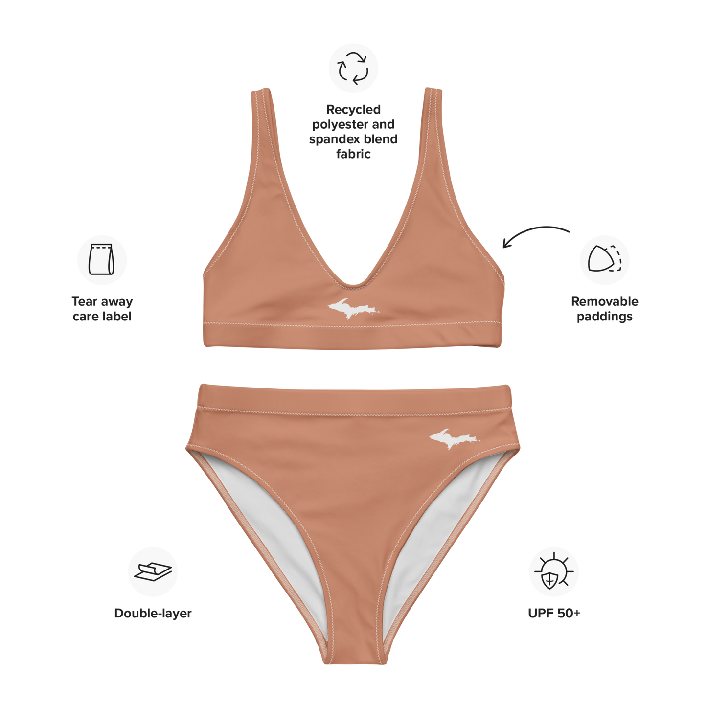 Michigan Upper Peninsula High-Waisted Bikini (w/ Dual UP Outlines) | Copper Color