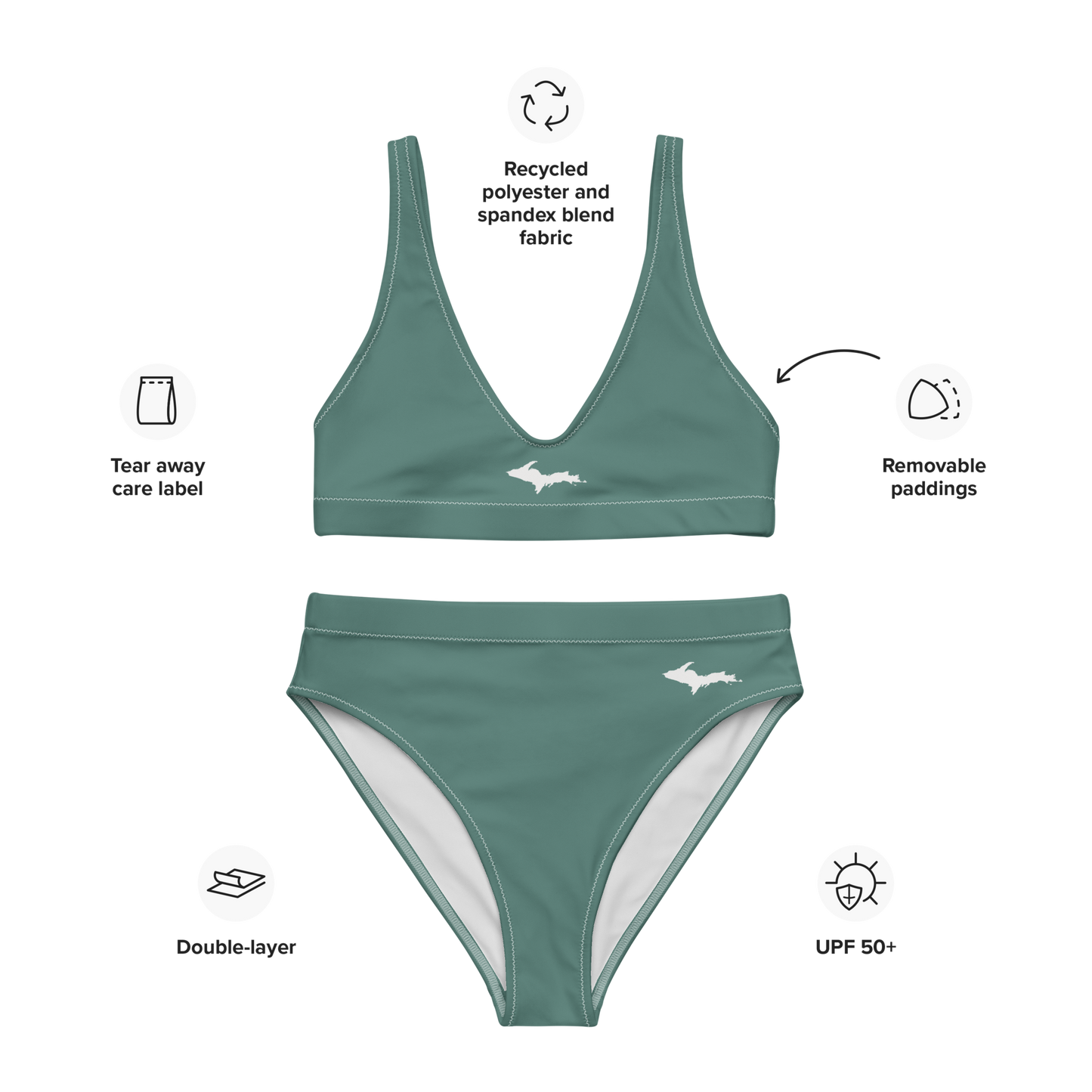 Michigan Upper Peninsula High-Waisted Bikini (w/ Dual UP Outlines) | Copper Green