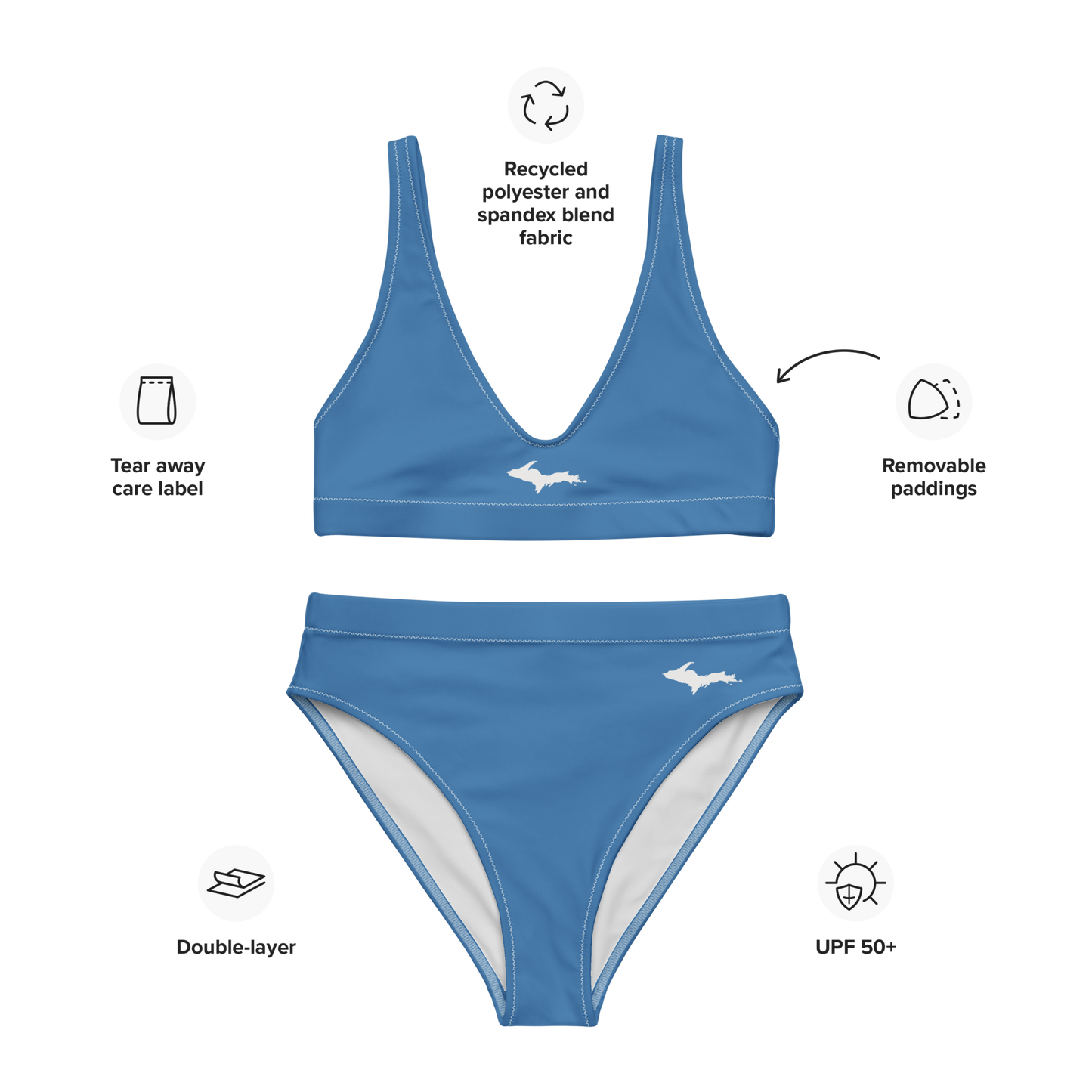 Michigan Upper Peninsula High-Waisted Bikini (w/ Dual UP Outlines) | Lake Superior Blue