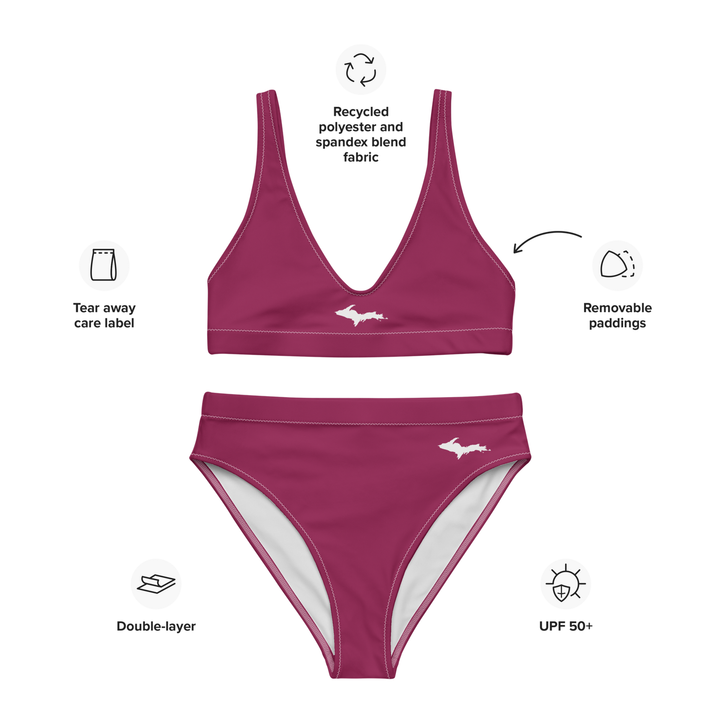 Michigan Upper Peninsula High-Waisted Bikini (w/ Dual UP Outlines) | Ruby Red