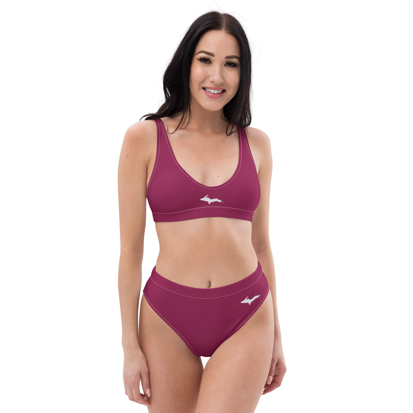 Michigan Upper Peninsula High-Waisted Bikini (w/ Dual UP Outlines) | Ruby Red