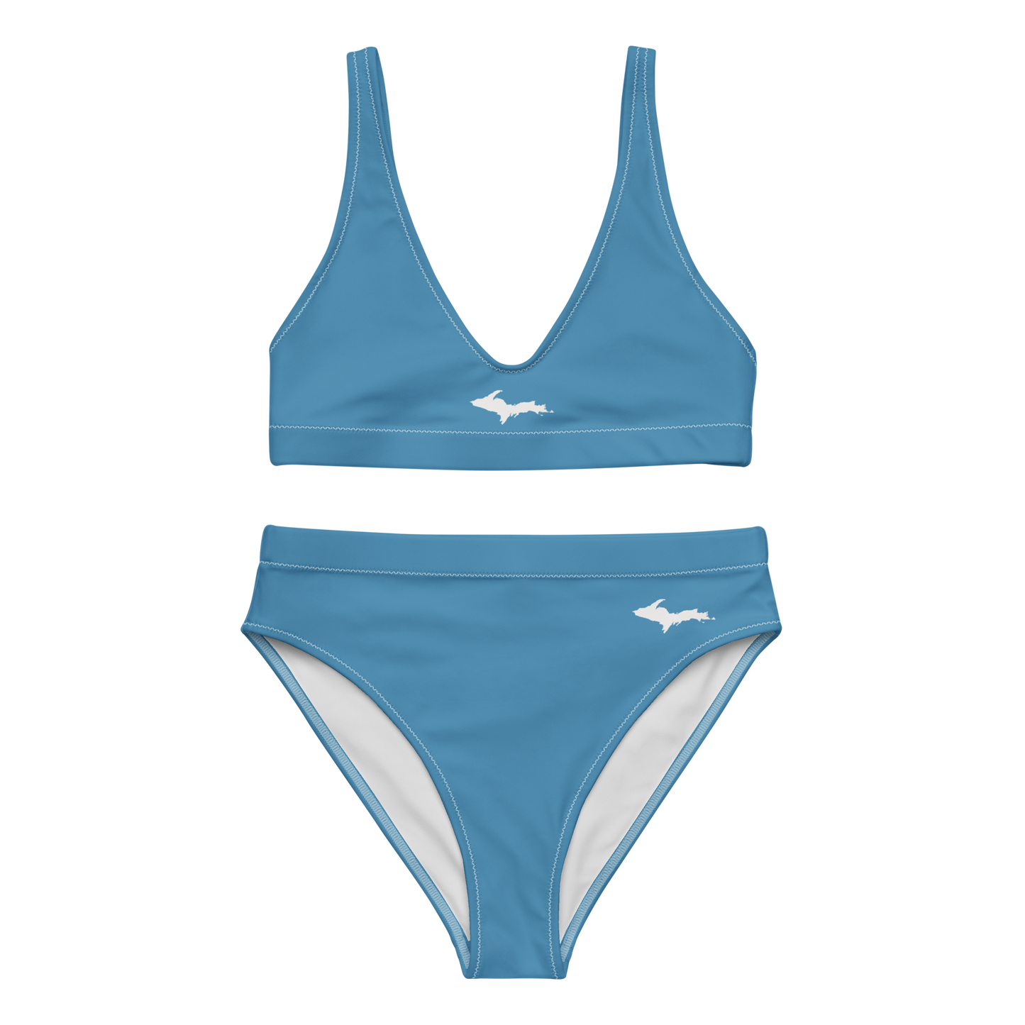 Michigan Upper Peninsula High-Waisted Bikini (w/ Dual UP Outlines) | Lake Michigan Blue