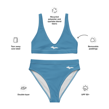 Michigan Upper Peninsula High-Waisted Bikini (w/ Dual UP Outlines) | Lake Michigan Blue