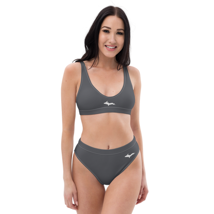 Michigan Upper Peninsula High-Waisted Bikini (w/ Dual UP Outlines) | Iron Ore Grey