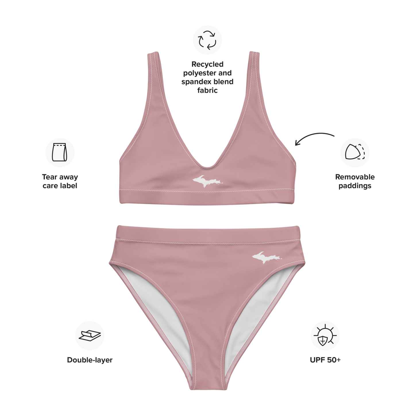 Michigan Upper Peninsula High-Waisted Bikini (w/ Dual UP Outlines) | Cherry Blossom Pink