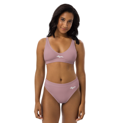 Michigan Upper Peninsula High-Waisted Bikini (w/ Dual UP Outlines) | Cherry Blossom Pink