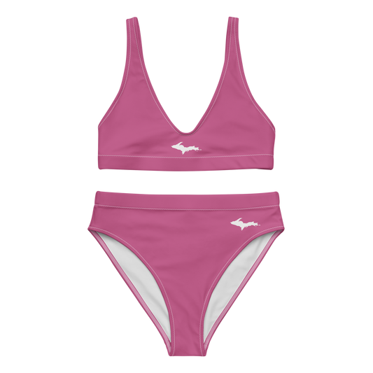Michigan Upper Peninsula High-Waisted Bikini (w/ Dual UP Outlines) | Apple Blossom Pink