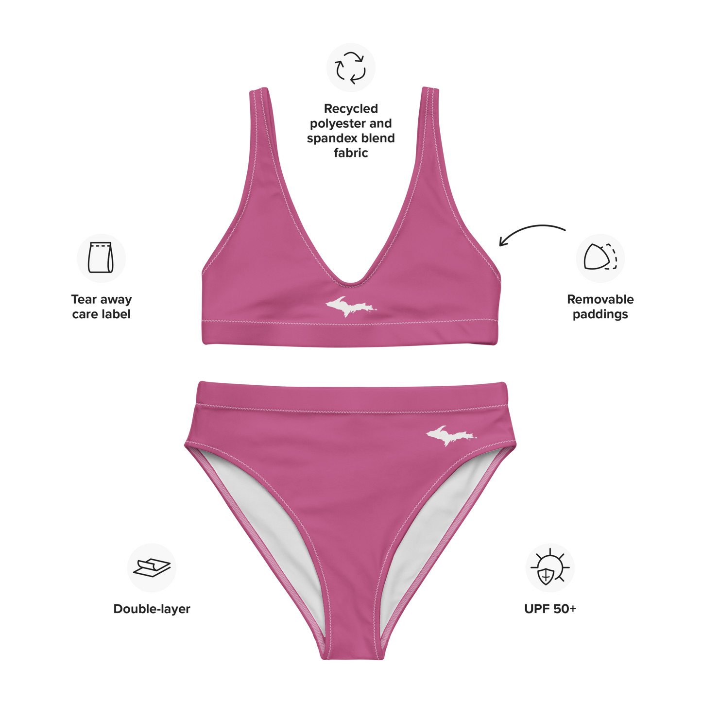 Michigan Upper Peninsula High-Waisted Bikini (w/ Dual UP Outlines) | Apple Blossom Pink