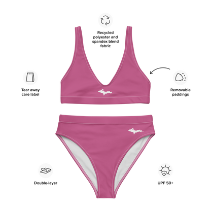 Michigan Upper Peninsula High-Waisted Bikini (w/ Dual UP Outlines) | Apple Blossom Pink